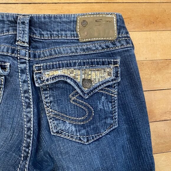 Silver Jeans Women’s Size 27/32 Suki Surplus Medium Wash Boot Cut Distressed - Picture 15 of 15